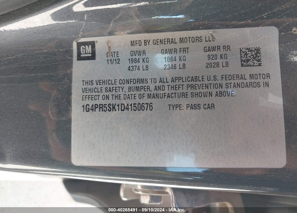 2013 BUICK VERANO CONVENIENCE GROUP VIN: 1G4PR5SK1D4150676