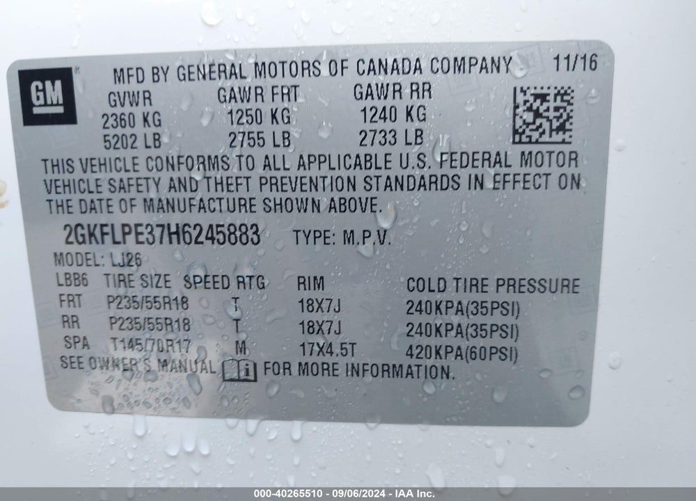 2017 GMC TERRAIN SLT VIN: 2GKFLPE37H6245883