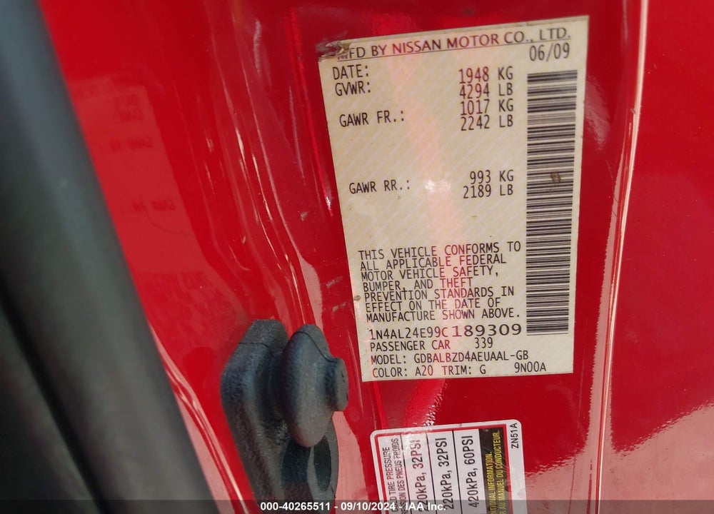 2009 NISSAN ALTIMA 2.5 S VIN: 1N4AL24E99C189309