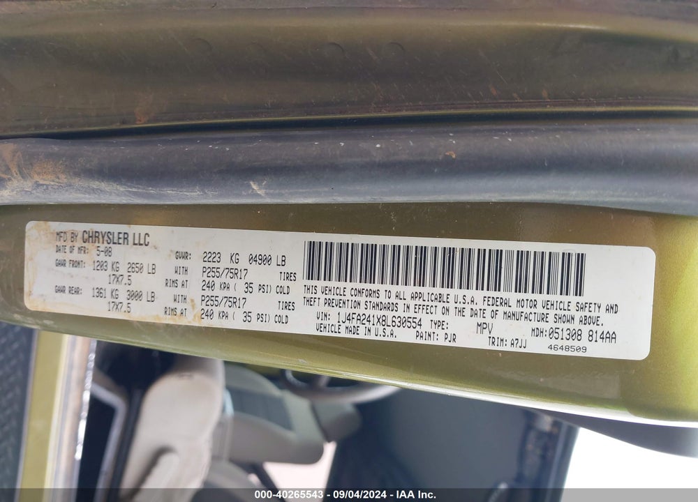 2008 JEEP WRANGLER / VIN: 1J4FA241X8L630554