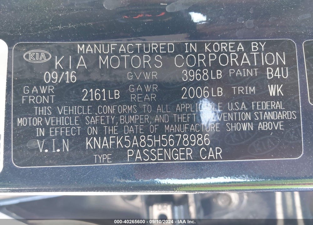 2017 KIA FORTE LX VIN: KNAFK5A85H5678986