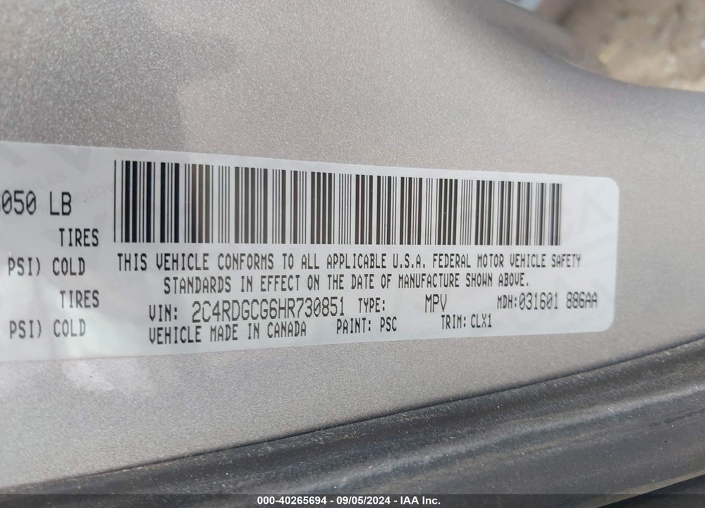 2017 DODGE GRAND CARAVAN SXT VIN: 2C4RDGCG6HR730851
