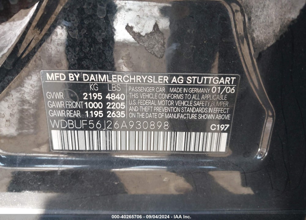 2006 MERCEDES-BENZ E 350 VIN: WDBUF56J26A930898