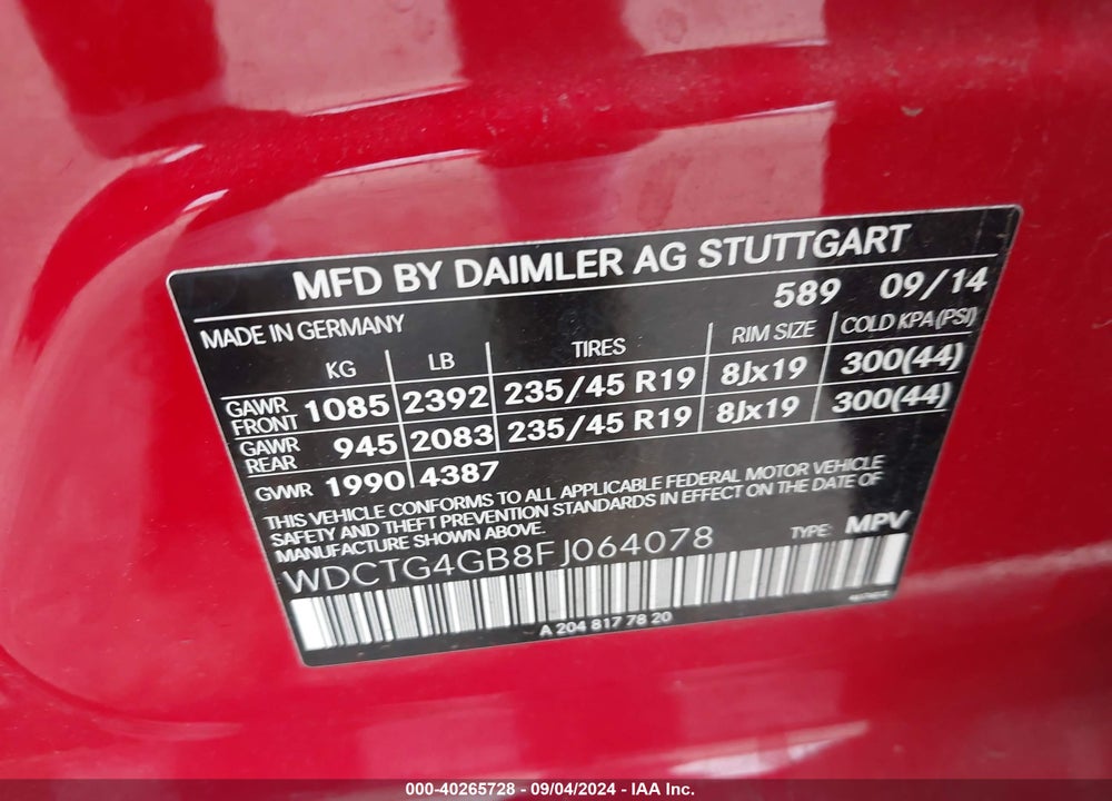 2015 MERCEDES-BENZ GLA-CLASS VIN: WDCTG4GB8FJ064078