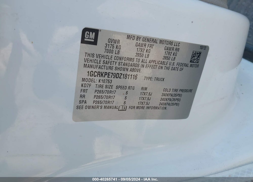 2013 CHEVROLET SILVERADO 1500 WORK TRUCK VIN: 1GCRKPE79DZ181116