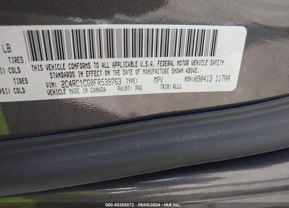 2015 CHRYSLER TOWN & COUNTRY TOURING-L VIN: 2C4RC1CG0FR539763