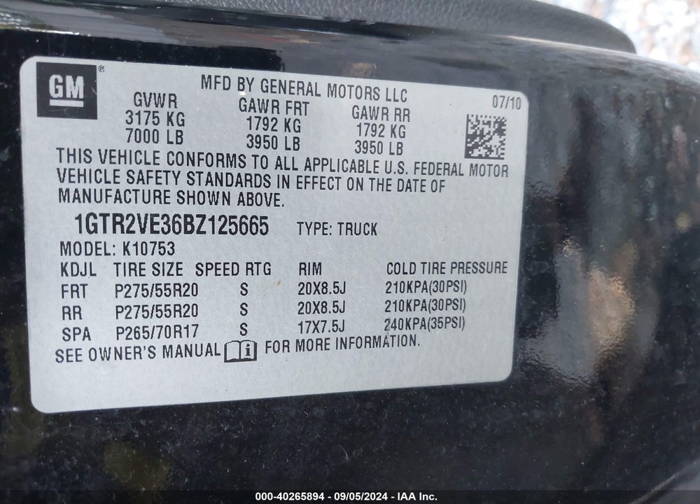 2011 GMC SIERRA 1500 SLE VIN: 1GTR2VE36BZ125665