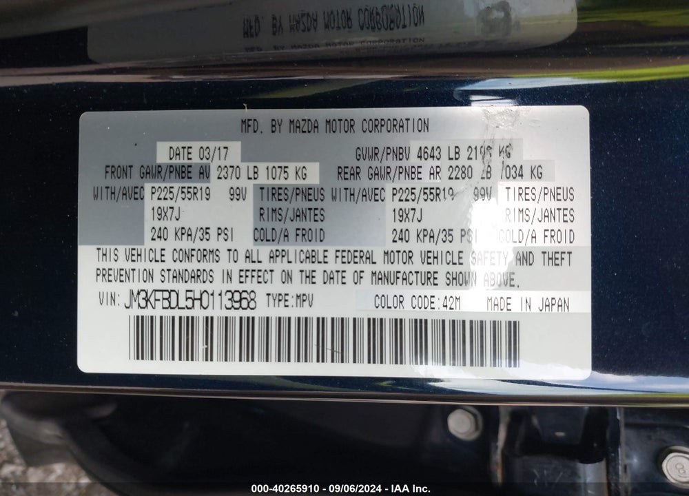 2017 MAZDA CX-5 GRAND TOURING VIN: JM3KFBDL5H0113968