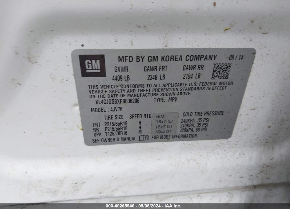 2015 BUICK ENCORE LEATHER VIN: KL4CJGSBXFB036206