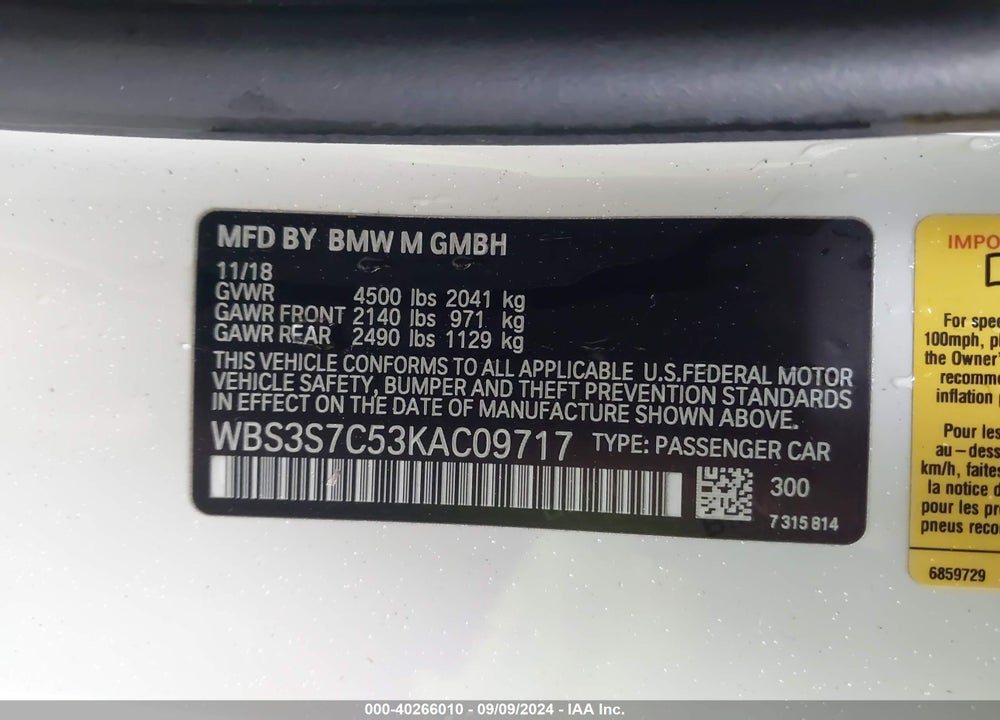 2019 BMW M4 CS VIN: WBS3S7C53KAC09717