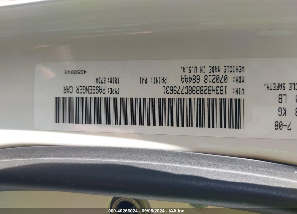 2008 DODGE CALIBER SE VIN: 1B3HB28B98D779631
