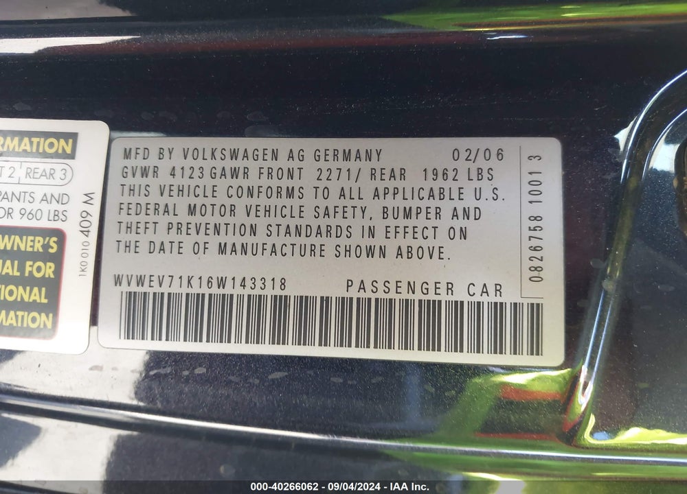 2006 VOLKSWAGEN GTI 2-DOOR VIN: WVWEV71K16W143318