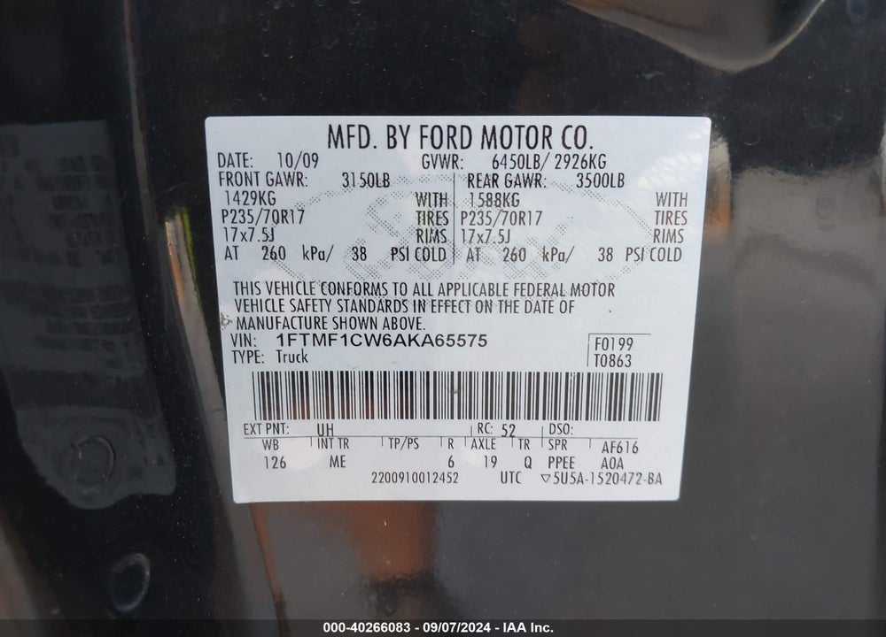 2010 FORD F-150 STX/XL/XLT VIN: 1FTMF1CW6AKA65575