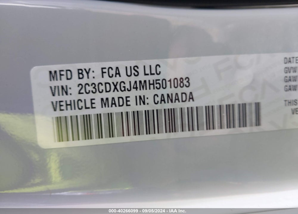 2021 DODGE CHARGER SCAT PACK RWD VIN: 2C3CDXGJ4MH501083