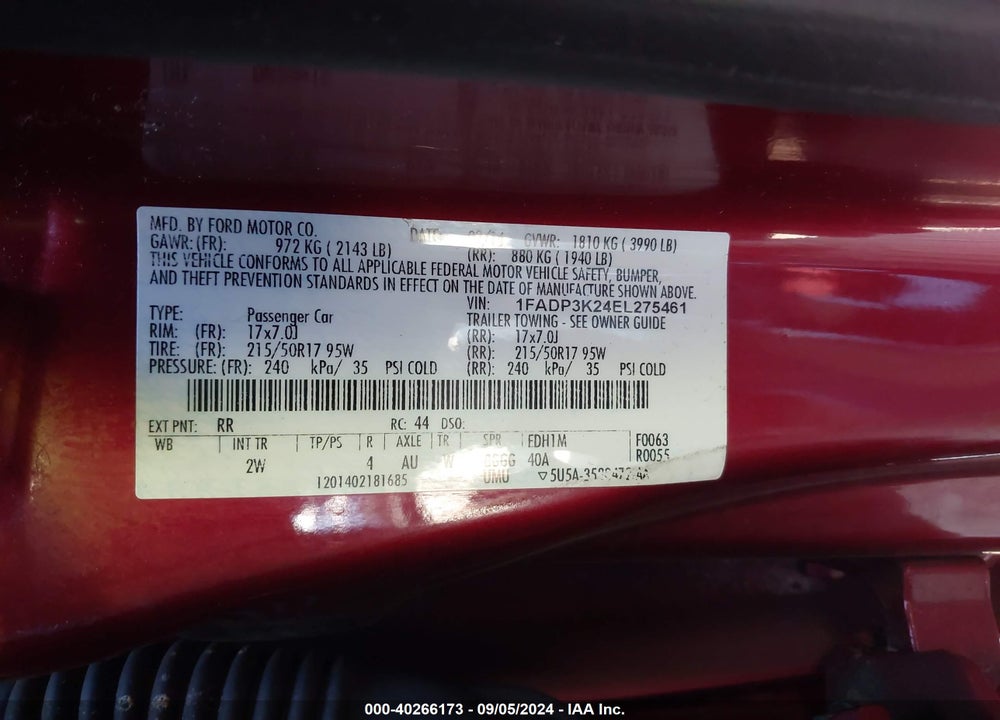 2014 FORD FOCUS SE VIN: 1FADP3K24EL275461