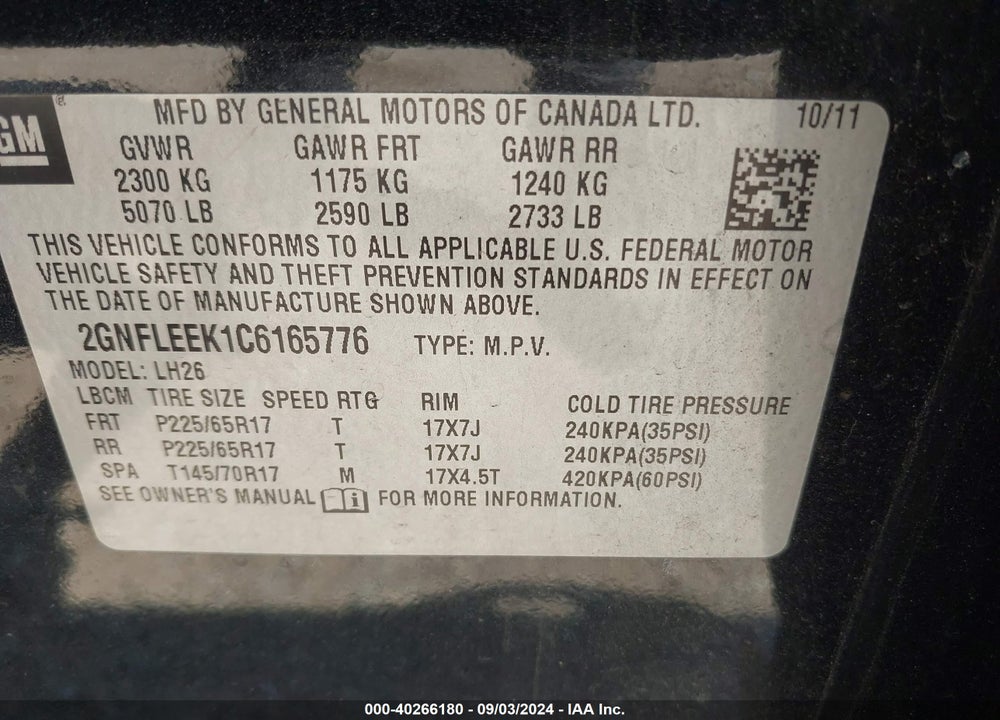 2012 CHEVROLET EQUINOX 1LT VIN: 2GNFLEEK1C6165776