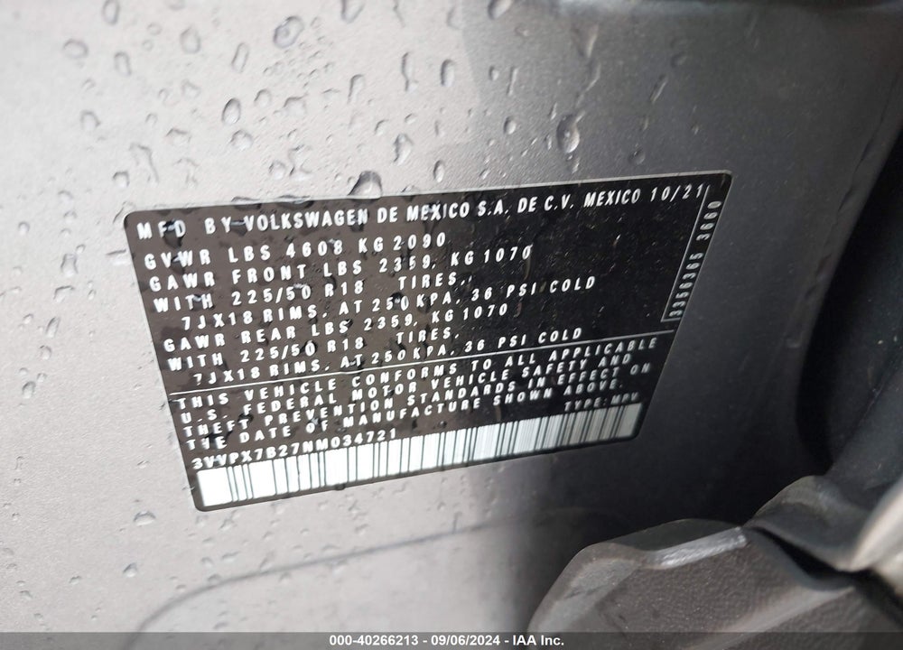 2022 VOLKSWAGEN TAOS 1.5T SE VIN: 3VVPX7B27NM034721