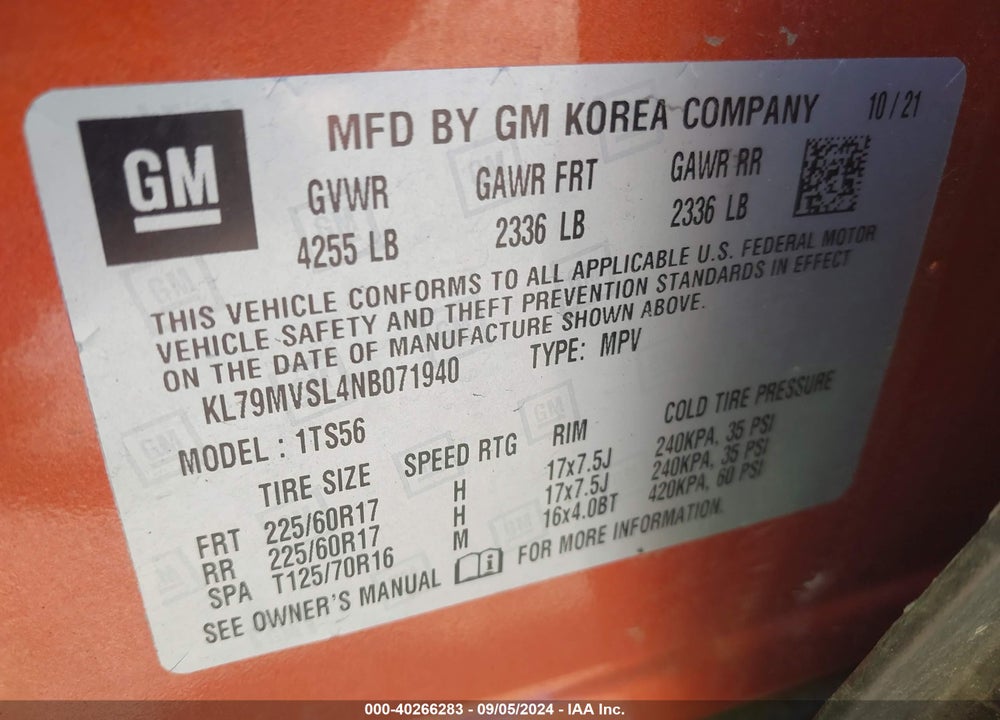 2022 CHEVROLET TRAILBLAZER FWD ACTIV VIN: KL79MVSL4NB071940