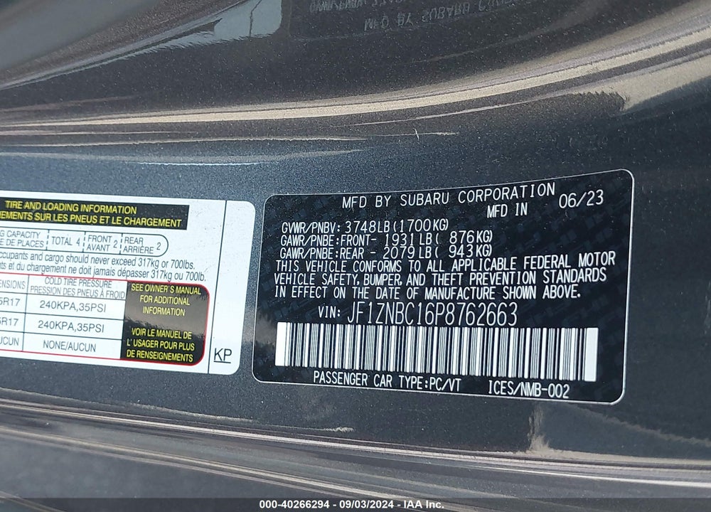 2023 TOYOTA GR86 VIN: JF1ZNBC16P8762663