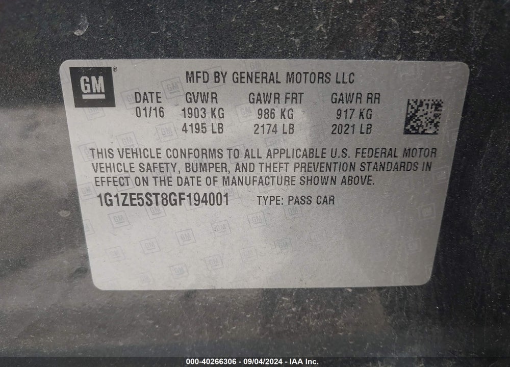 2016 CHEVROLET MALIBU 1LT VIN: 1G1ZE5ST8GF194001