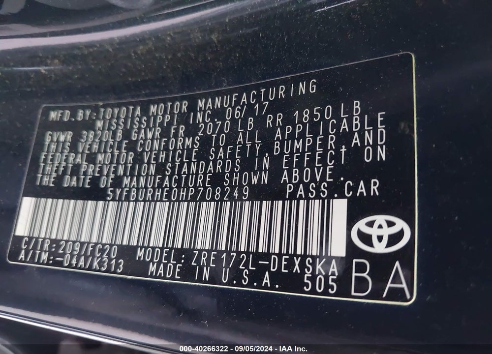 2017 TOYOTA COROLLA SE VIN: 5YFBURHE0HP708249