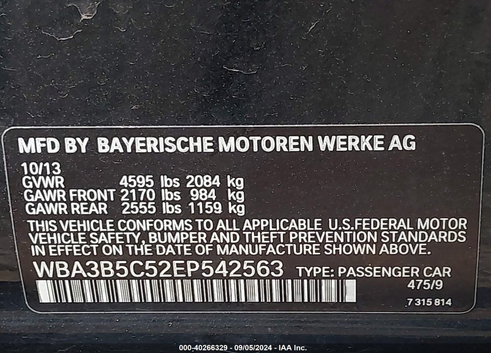 2014 BMW 328I XDRIVE VIN: WBA3B5C52EP542563