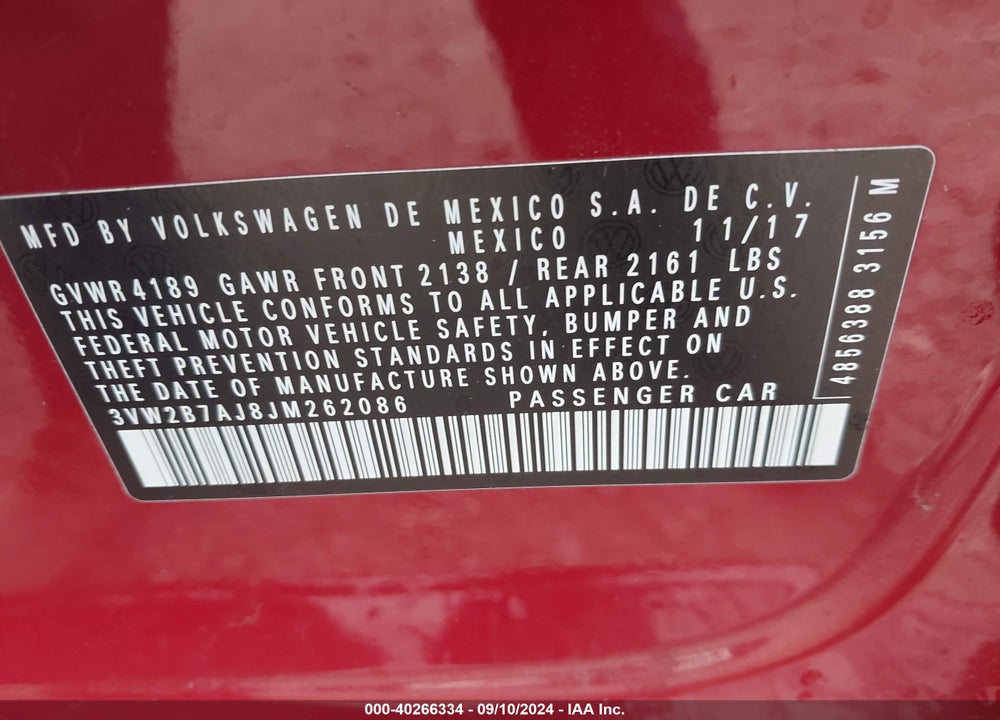 2018 VOLKSWAGEN JETTA 1.4T S VIN: 3VW2B7AJ8JM262086