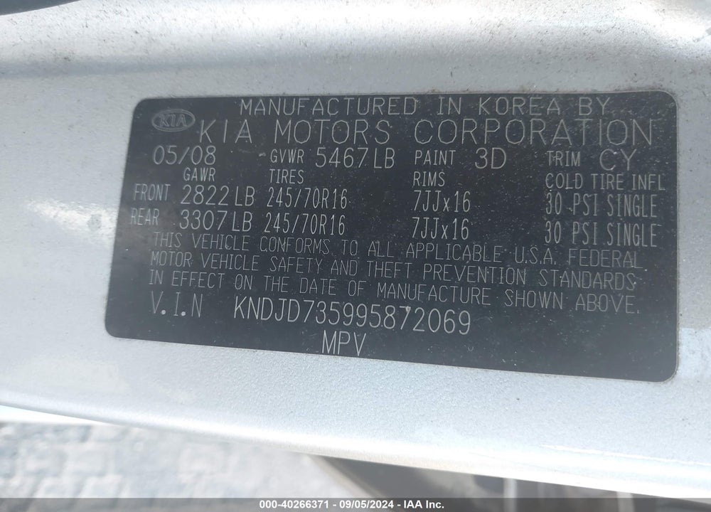 2009 KIA SORENTO LX VIN: KNDJD735995872069
