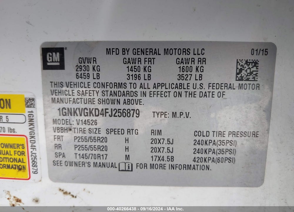 2015 CHEVROLET TRAVERSE 1LT VIN: 1GNKVGKD4FJ256879