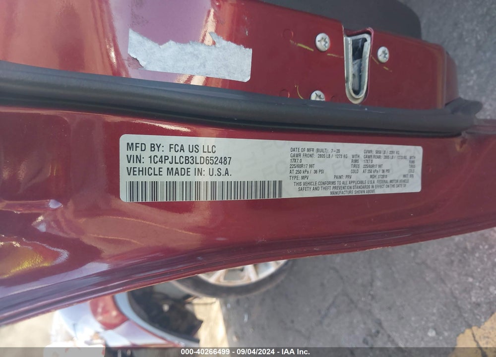 2020 JEEP CHEROKEE LATITUDE FWD VIN: 1C4PJLCB3LD652487