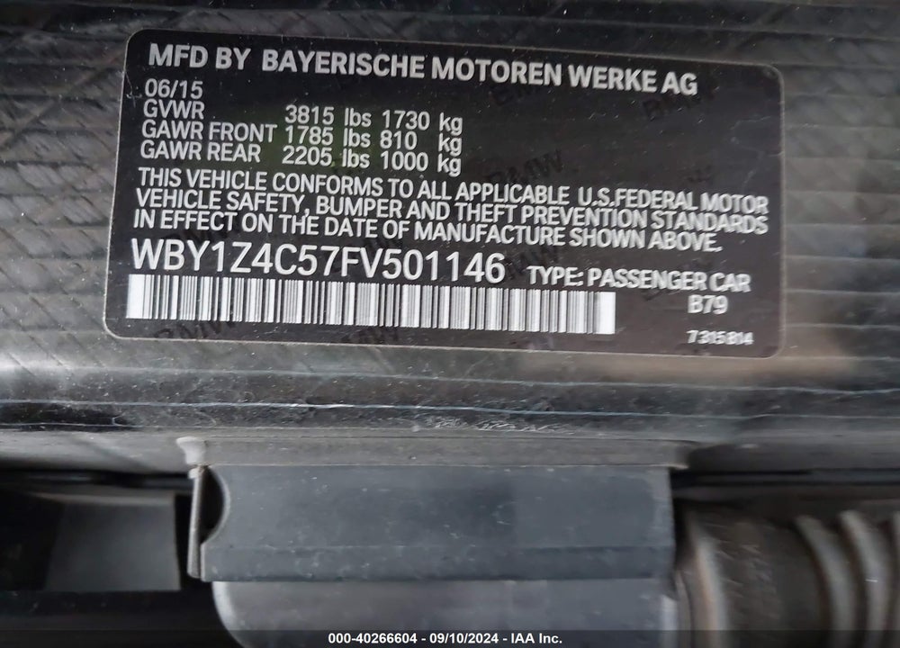 2015 BMW I3 BASE W/RANGE EXTENDER VIN: WBY1Z4C57FV501146