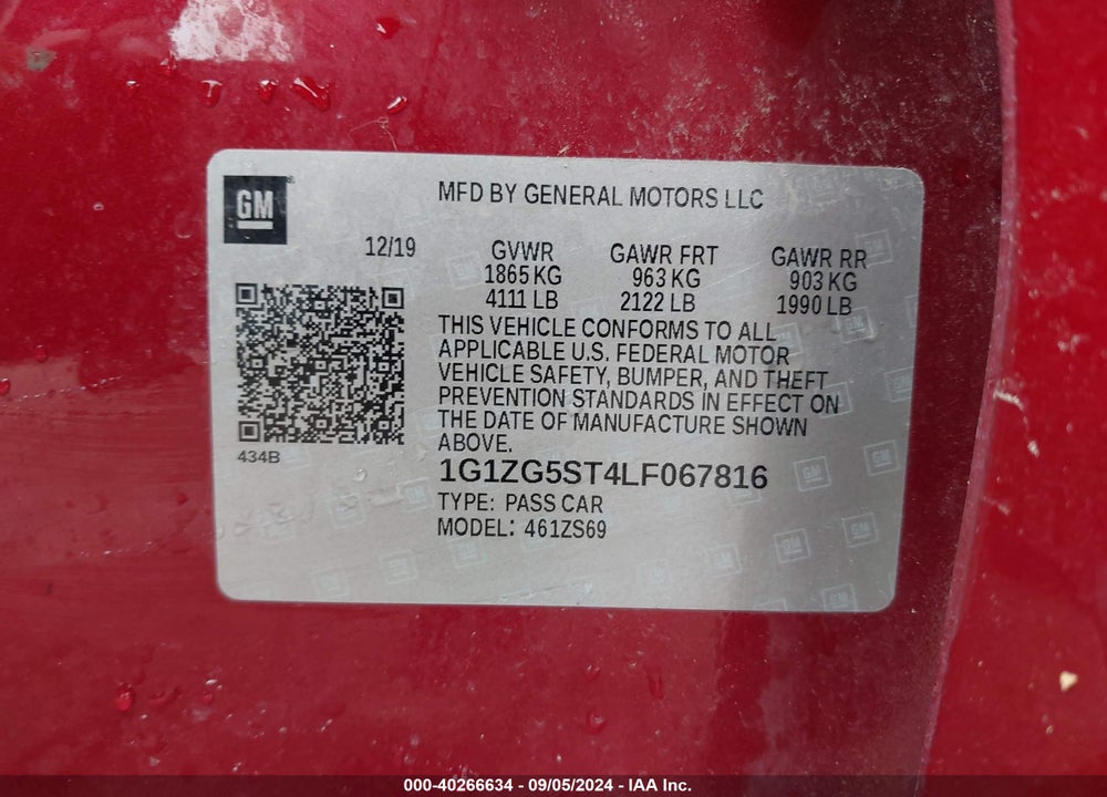 2020 CHEVROLET MALIBU FWD RS VIN: 1G1ZG5ST4LF067816