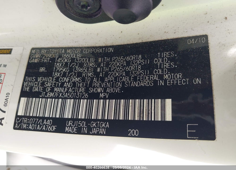 2010 LEXUS 460 VIN: JTJBM7FX3A5013126