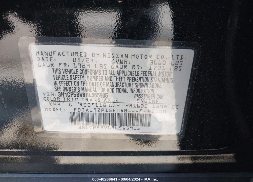 2024 NISSAN KICKS S XTRONIC CVT VIN: 3N1CP5BV6RL565905