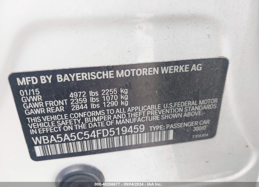 2015 BMW 528I VIN: WBA5A5C54FD519459