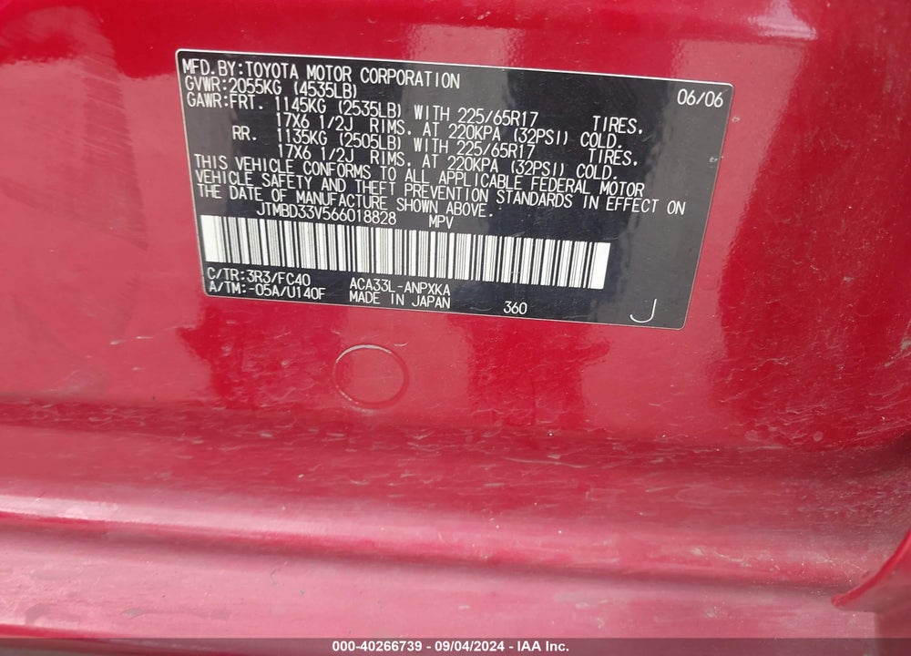 2006 TOYOTA RAV4 VIN: JTMBD33V566018828