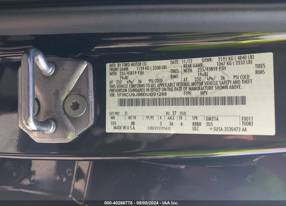 2013 FORD ESCAPE TITANIUM VIN: 1FMCU9J96DUB91288
