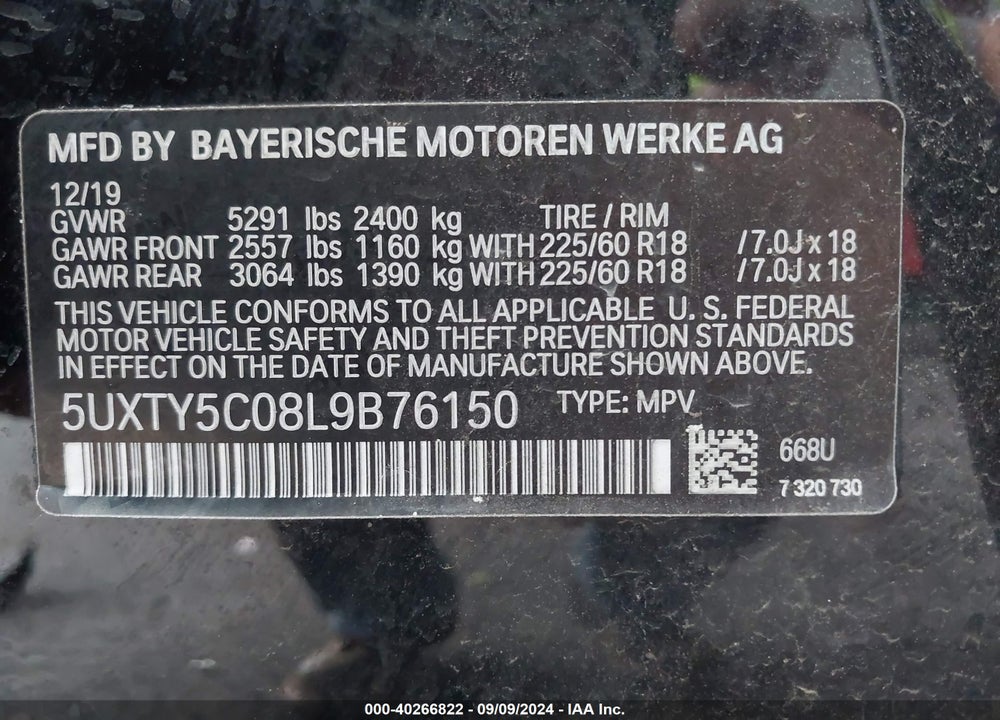 2020 BMW X3 XDRIVE30I VIN: 5UXTY5C08L9B76150