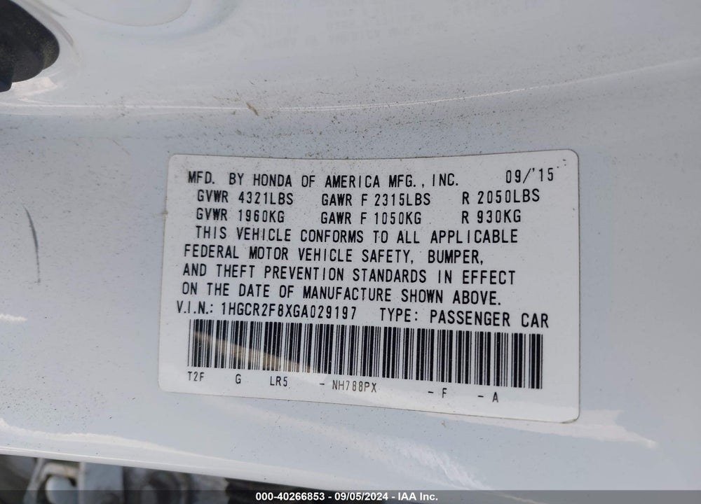 2016 HONDA ACCORD EX-L VIN: 1HGCR2F8XGA029197