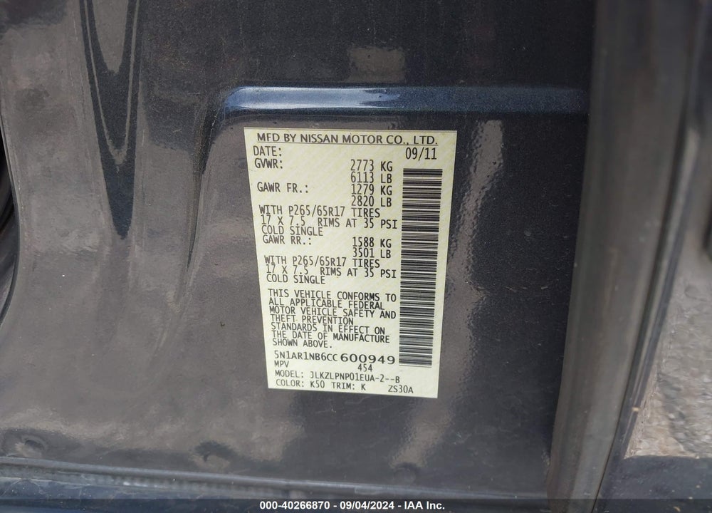 2012 NISSAN PATHFINDER SILVER VIN: 5N1AR1NB6CC600949