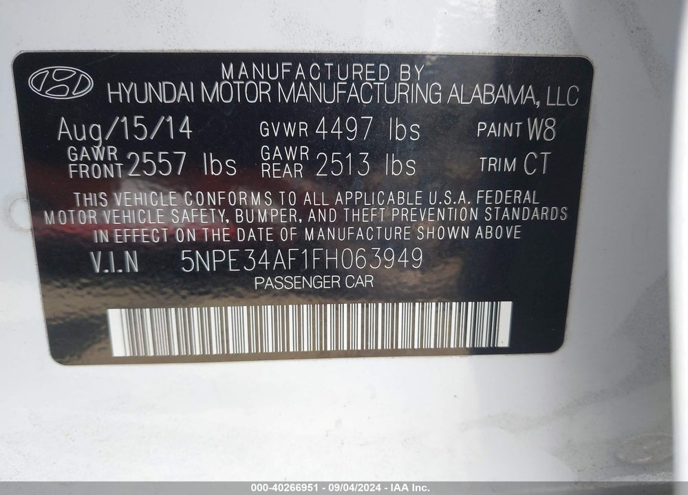 2015 HYUNDAI SONATA SPORT VIN: 5NPE34AF1FH063949