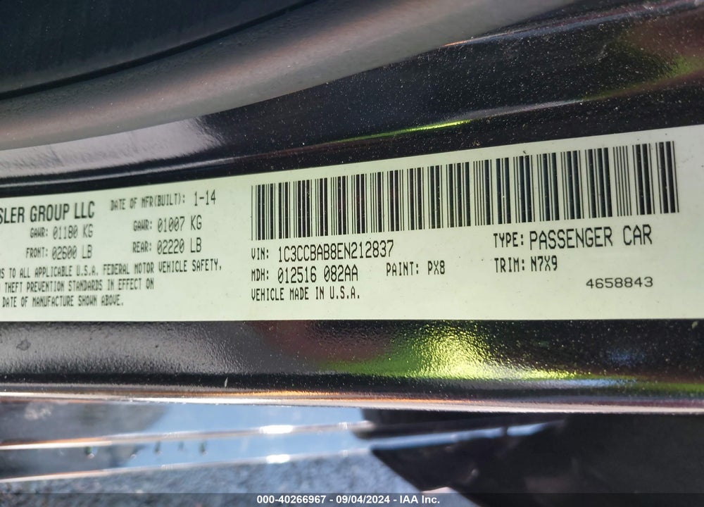 2014 CHRYSLER 200 LX VIN: 1C3CCBAB8EN212837