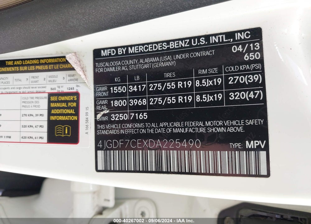 2013 MERCEDES-BENZ GL 450 4MATIC VIN: 4JGDF7CEXDA225490