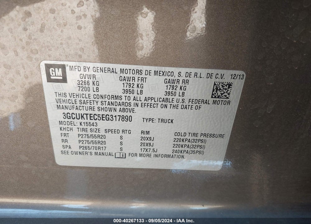 2014 CHEVROLET SILVERADO 1500 HIGH COUNTRY VIN: 3GCUKTEC5EG317890