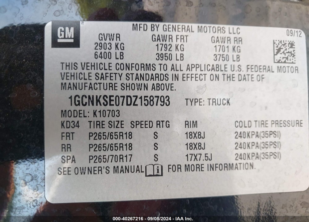 2013 CHEVROLET SILVERADO 1500 LT VIN: 1GCNKSE07DZ158793