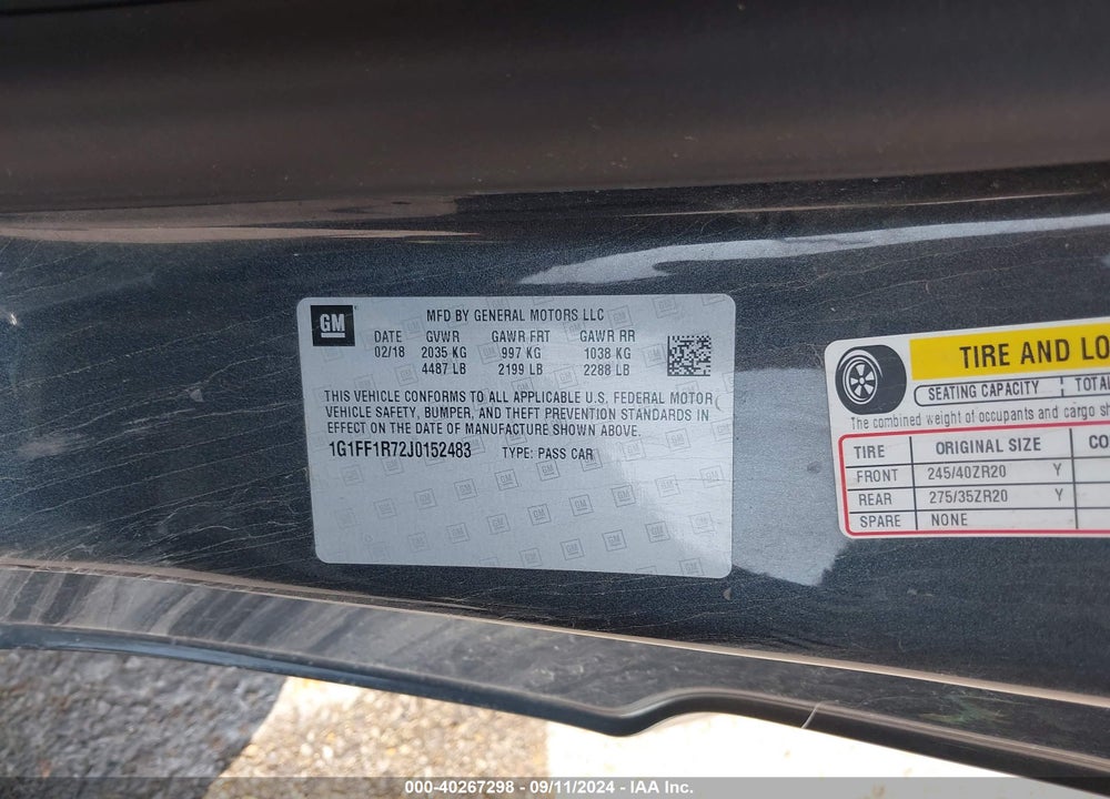2018 CHEVROLET CAMARO 1SS VIN: 1G1FF1R72J0152483