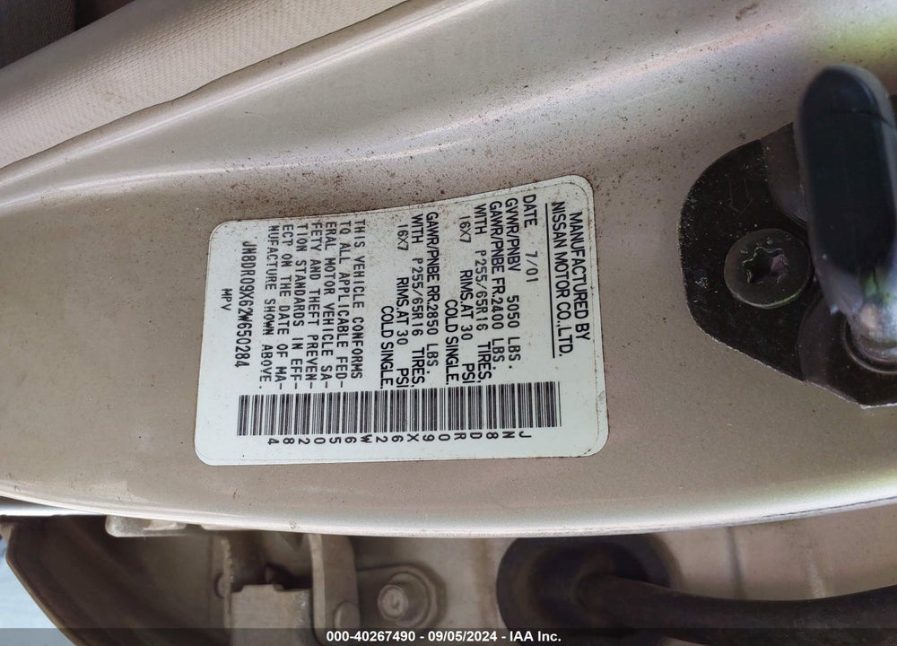 2002 NISSAN PATHFINDER SE VIN: JN8DR09X62W650284