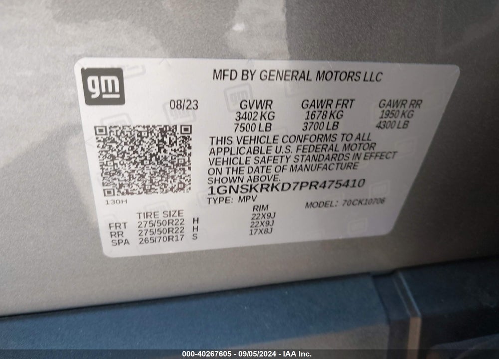 2023 CHEVROLET TAHOE 4WD RST VIN: 1GNSKRKD7PR475410
