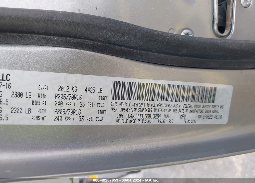 2016 JEEP PATRIOT SPORT VIN: 1C4NJPBB1GD813294