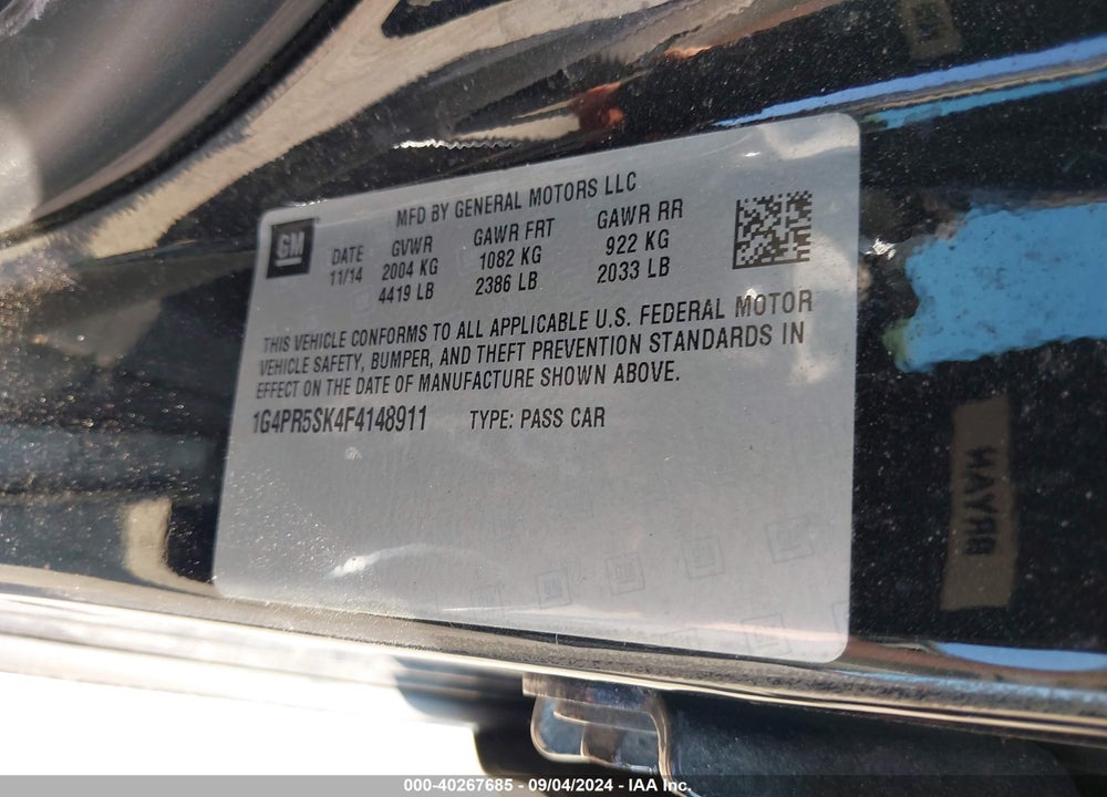 2015 BUICK VERANO CONVENIENCE GROUP VIN: 1G4PR5SK4F4148911